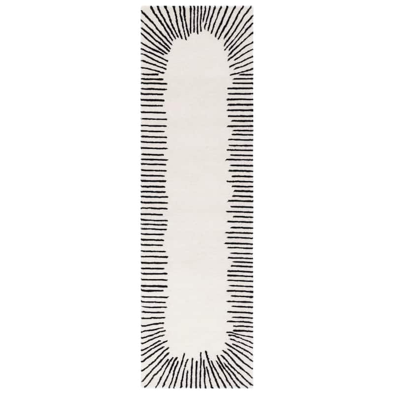 SAFAVIEH Handmade Fifth Avenue Corianna Modern New Zealand Wool - 2' 3" x 8' - Ivory/Black