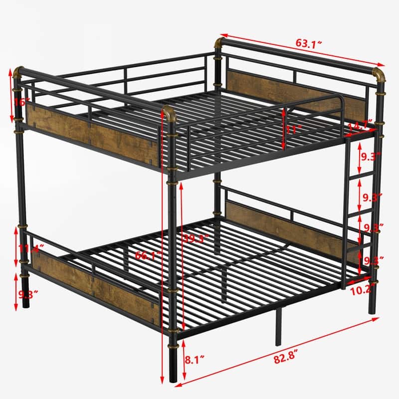 Stacked Metal Bunk Bed - Industrial Design With Removable Safety Rails‌