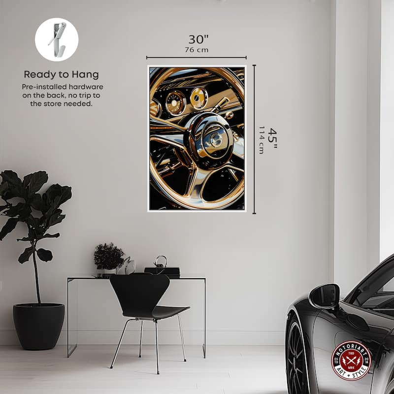Notoriart Elegant Steering Wheel Framed Car 1 Piece Canvas Wall Art