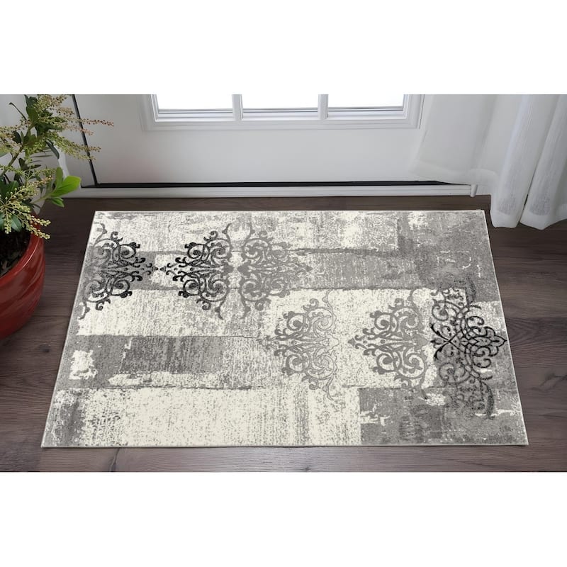 HomeRoots Damask Abstract Rectangle Area Rug - 36 in. x 27 in. x 0.3 in. - 36 in. x 27 in.  x 0.3 in.
