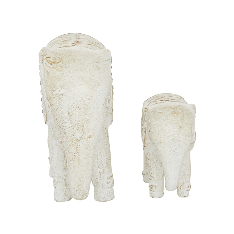 Ceramic Elephant Sculpture - Set of 2 White - Roche River Decor - 4"W x 9"L x 8"H