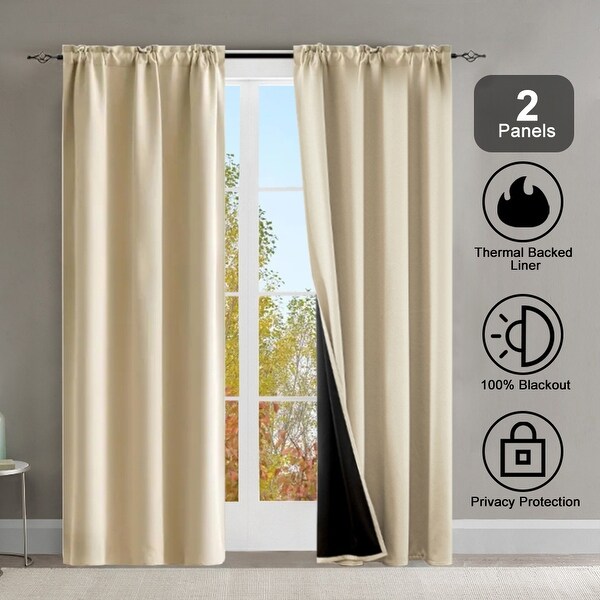 Pro Space 2 Panels Thermal Room Blackout Rod Pocket Curtain - Bed