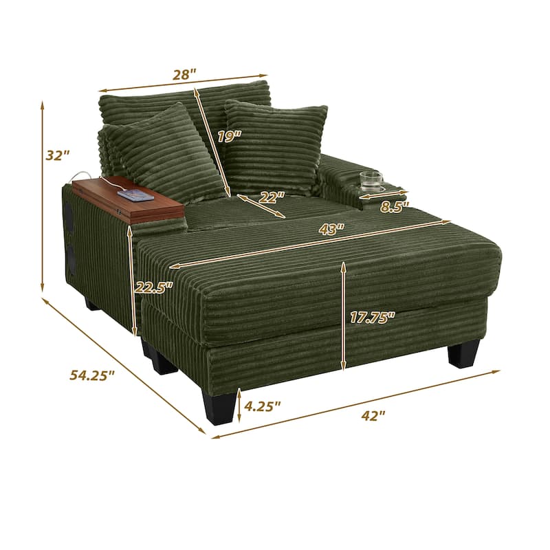 Versatile Chaise Lounge Single Sofa Chair with Ottoman, Swivel Table, Storage Armrest, Cup Holder, Bluetooth Speaker and USB
