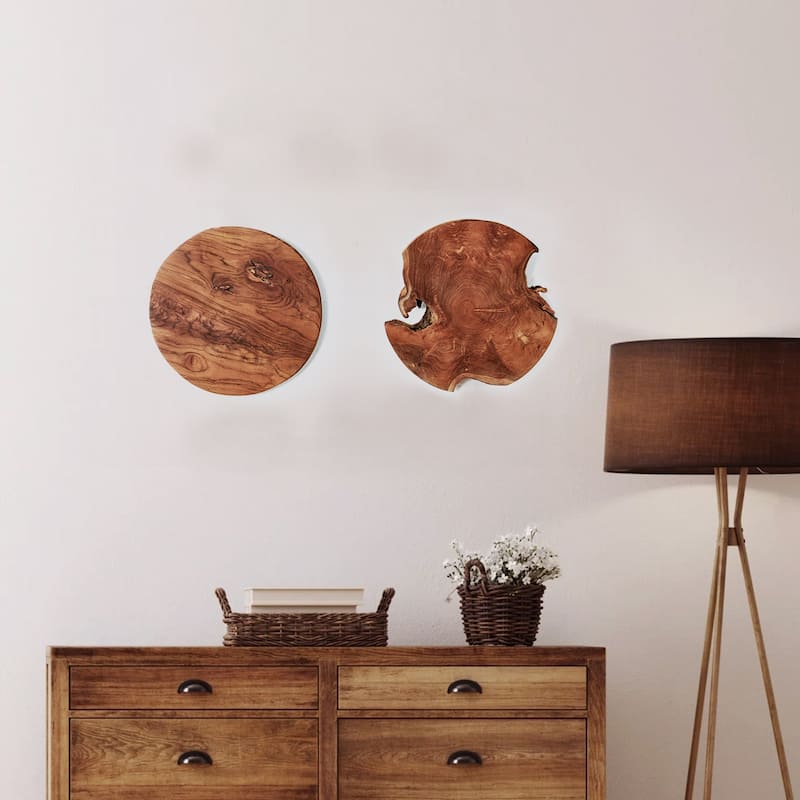 Greenage Round Teak Wood Slab Table Top - 15.74" x 15.74" x 2"