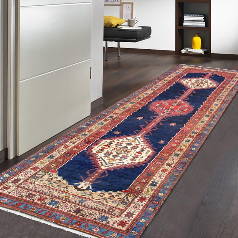 Pasargad Home Vintage Ardabill Collection Navy Lamb's Wool Area Rug - 3' 1" X 11' 5"