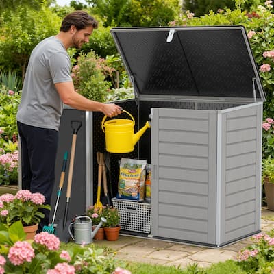 4.6 ft. W x 2.7 ft. D Horizontal Outdoor Plastic Storage Shed, Trash Can Storage Cabinet with 3-Doors