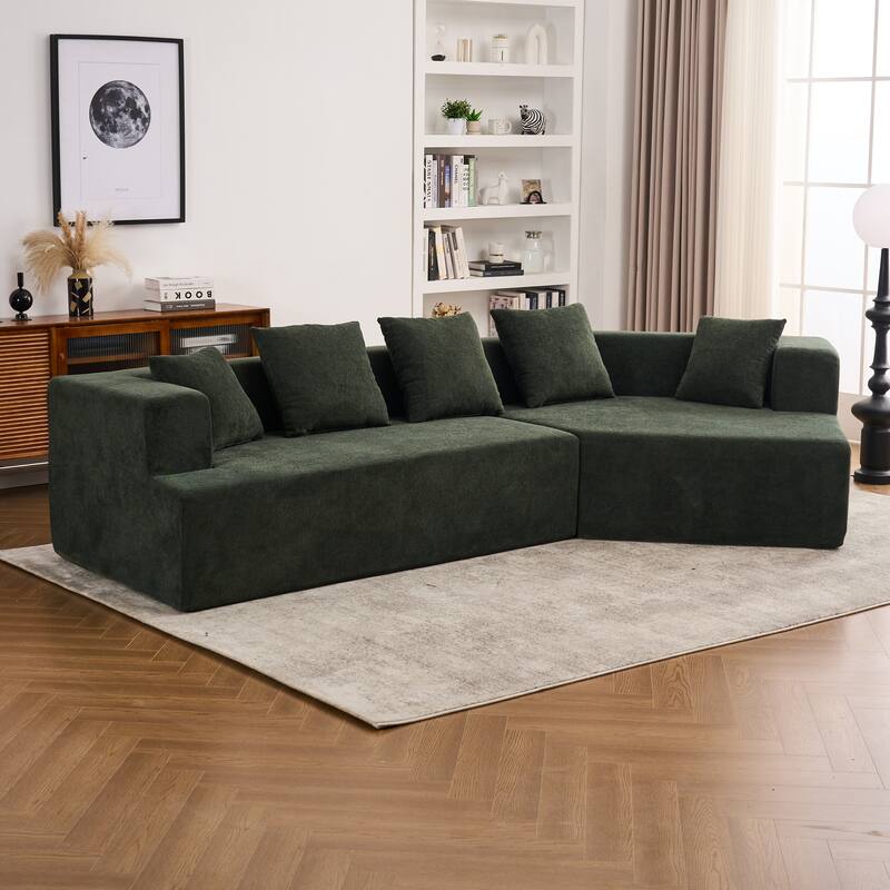 Green Polyester Memory Foam Couch, No Assembly, Deep Seat Modern Sofa