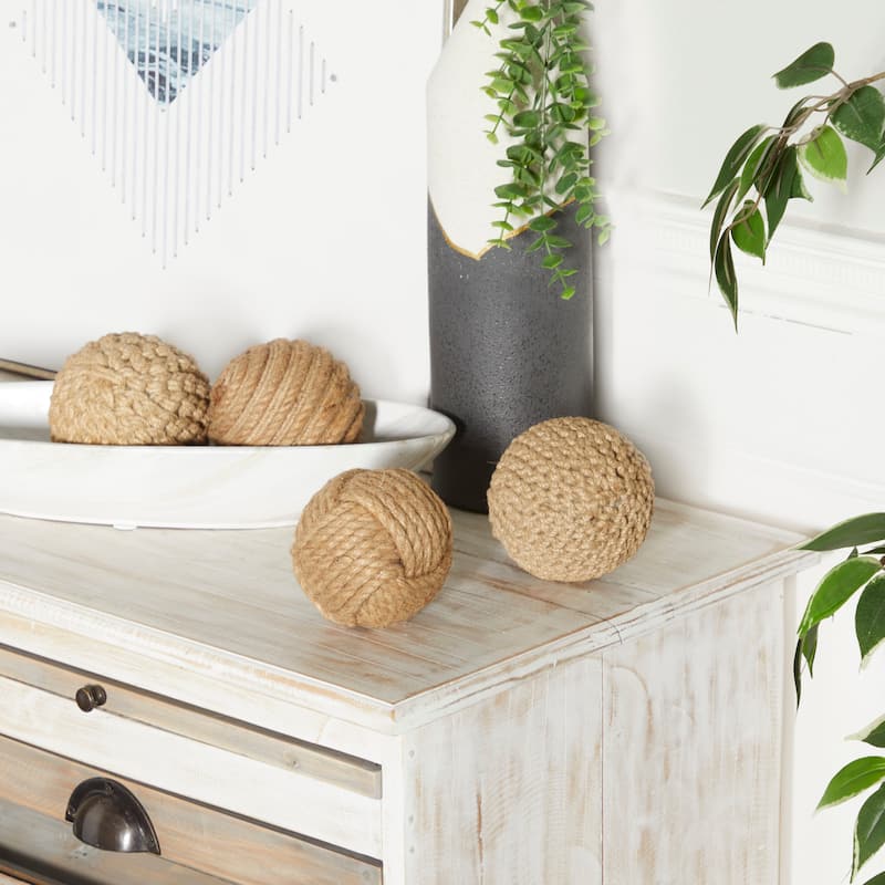 Jute Coastal Orbs & Vase Filler (Set of 4) - S/4 4"W, 4"H - Brown