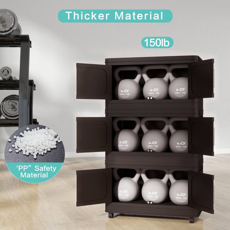 Anmytek Retro Brown 5 Tier Collapsible Plastic Storage Cabinet with Wheels Magnetic Door 20" Wide