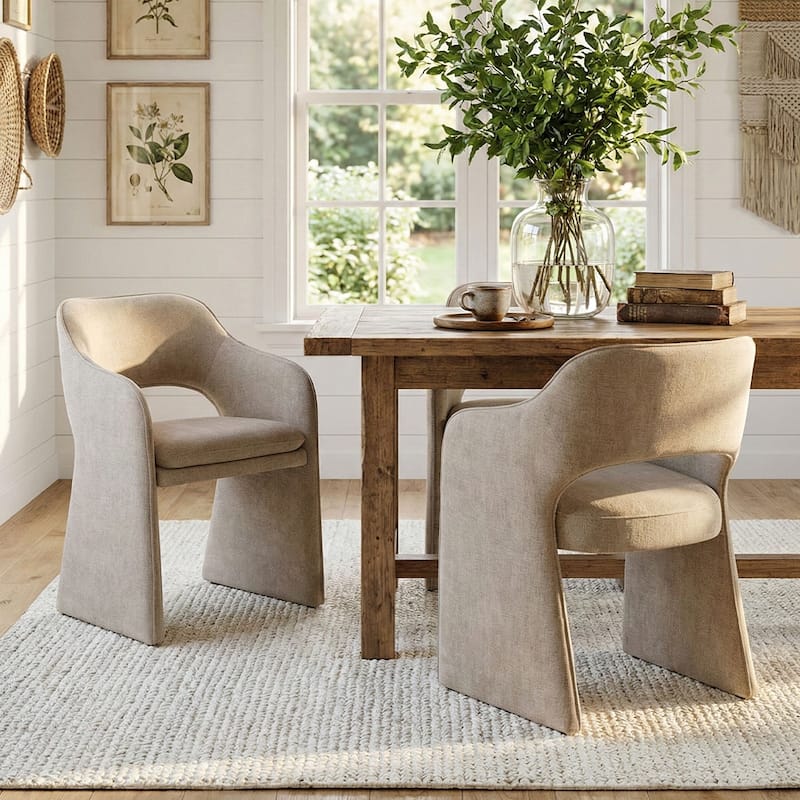 Upholstered Fabric Dining Armchair (Set of 2) - Khaki
