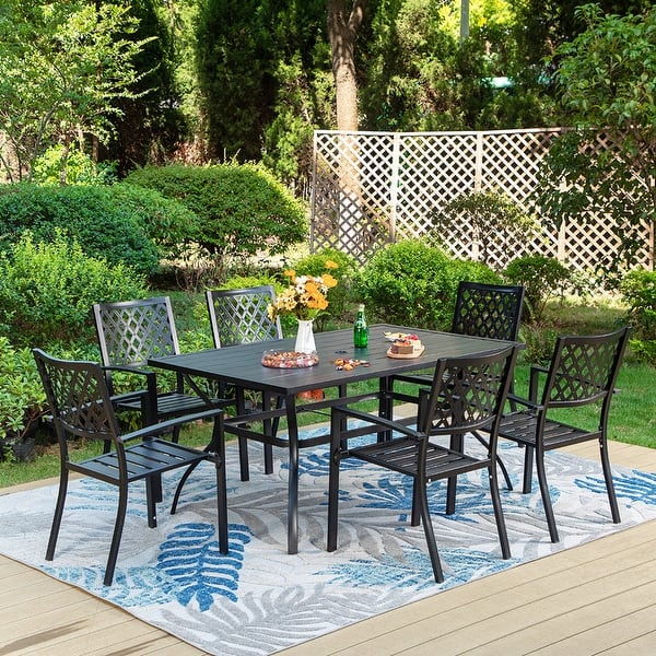 PURPLE LEAF 7 Pieces Outdoor Dining Set All-Weather Wicker Outdoor Patio Furniture With Table All Aluminum Frame For Lawn Garden Backyard Deck Patio