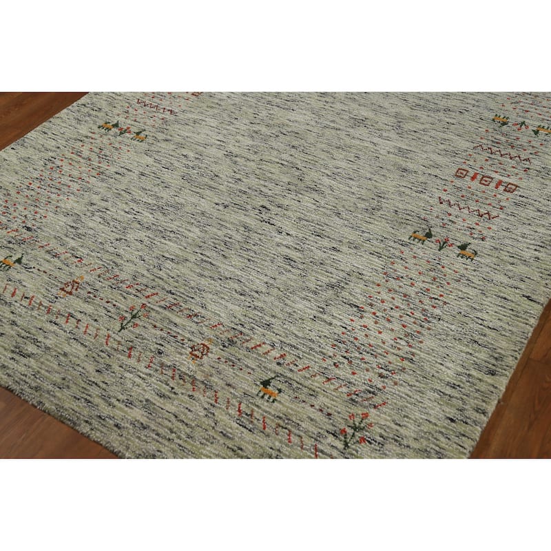 Hand Knotted Oriental 100% Wool Carpet Tribal Animal Pictorial Green Gabbeh Area Rug - 7' 7'' X 5' 3''