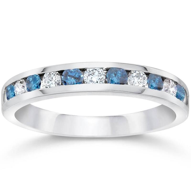 1/2ct Blue & White Diamond Channel Set Wedding Ring White Gold