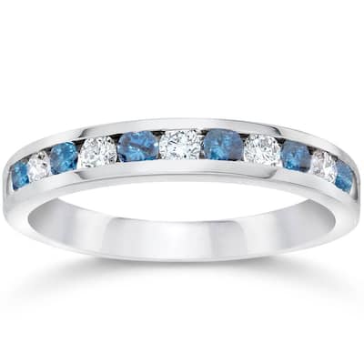 1/2ct Blue & White Diamond Channel Set Wedding Ring White Gold