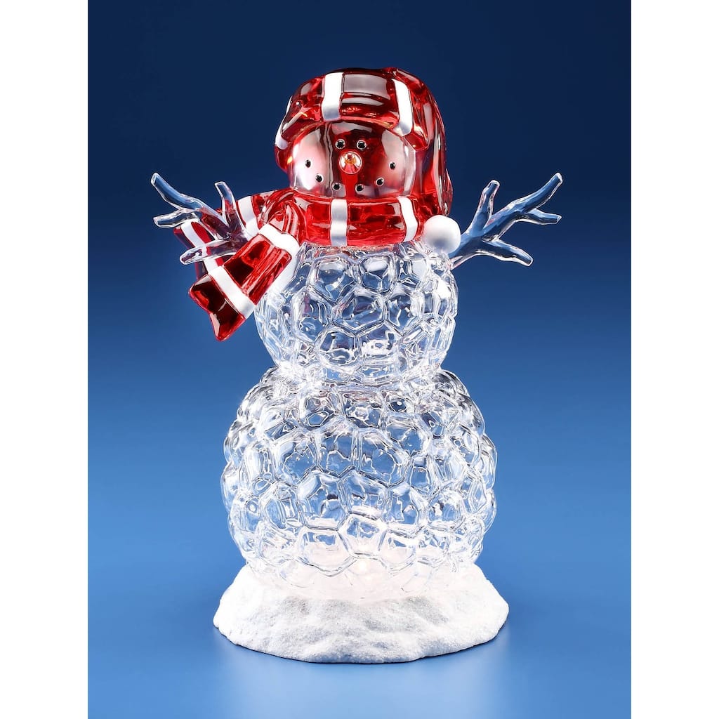 Set of 2 Clear and Red Scarf Snowman with LED Lighted Table Pieces 10"