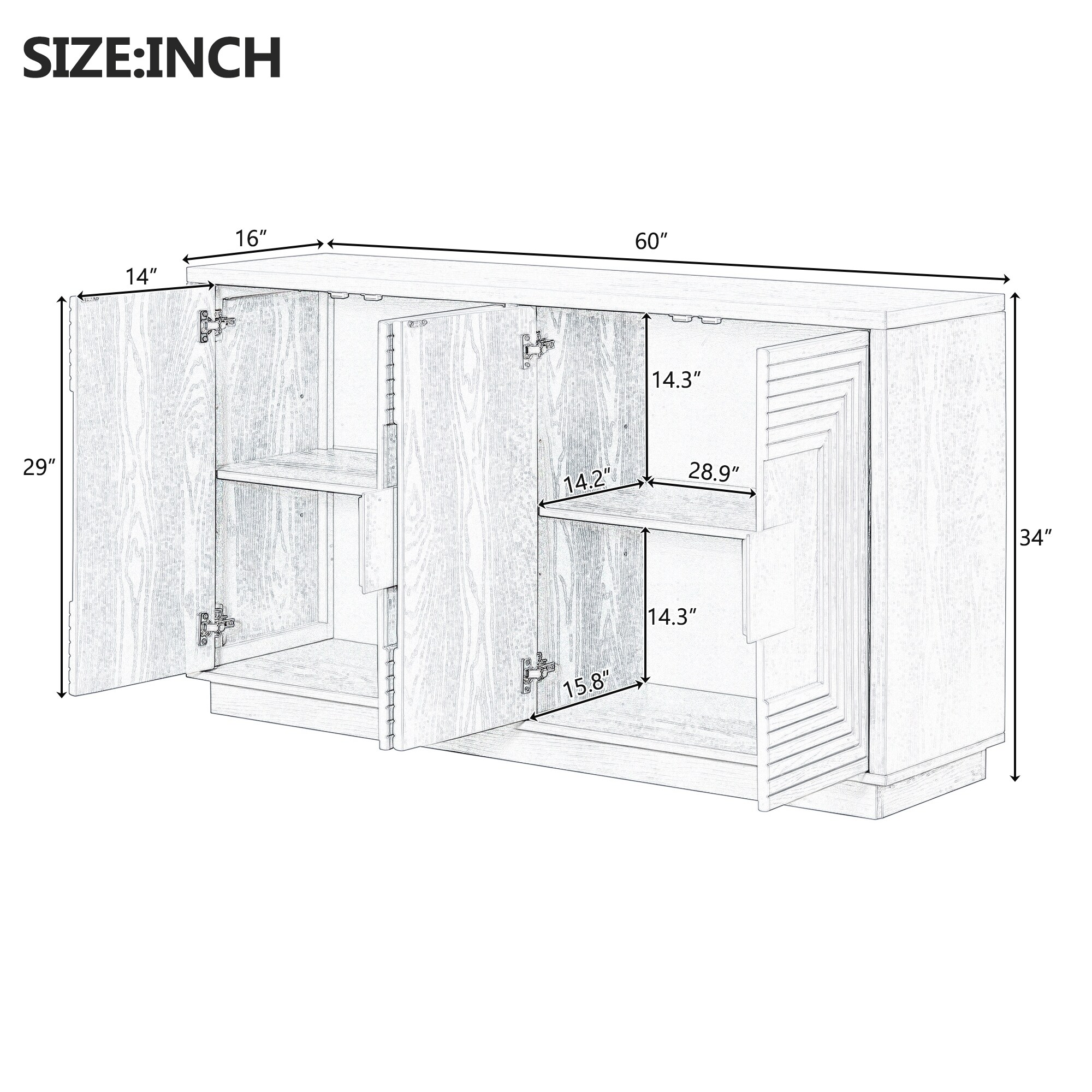 家具 Prier Retro Distressed 4-Door Sideboard with Adjustable Shelves
