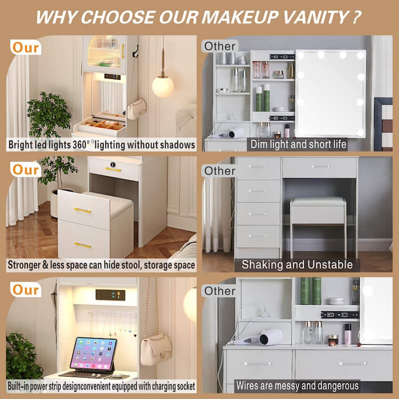 Small Makeup Vanity Table With Lights And Charging Station