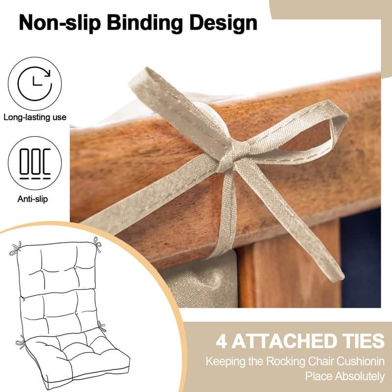 2 Pcs Set High Back Patio Chair Cushions, 44'' x 22''x 4''Tufted Rocking Chair Cushions, for Garden Porch Home Office Chair Use