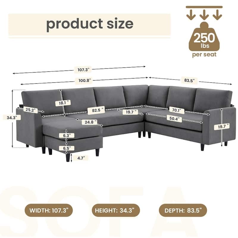 Modern U-Shaped Sectional Sofa with Reversible Chaise and Ottoman