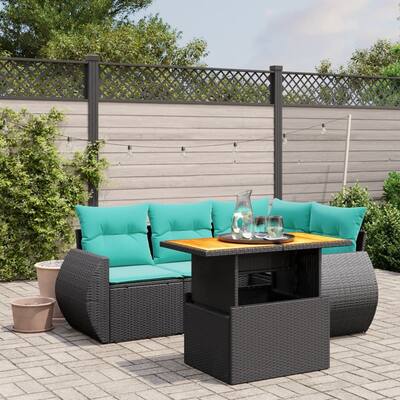 vidaXL Patio Sofa Set with Cushions Outdoor Furniture 5 Piece Poly Rattan - 24.4 x 24.4 x 27.2