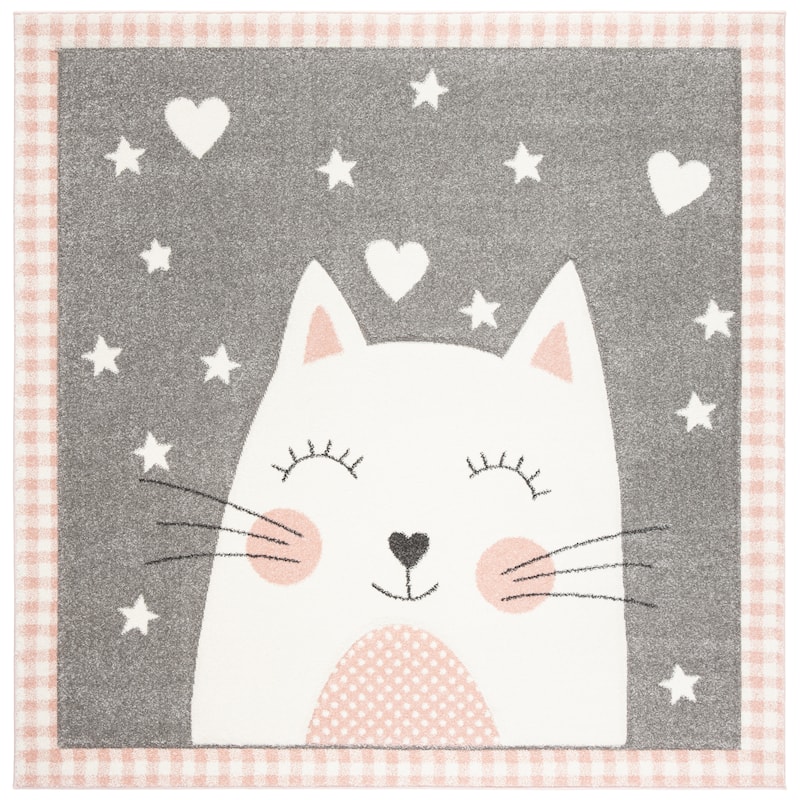 SAFAVIEH Carousel Kids Yuha Cat Rug - 5'3" - Pink/Grey - Square