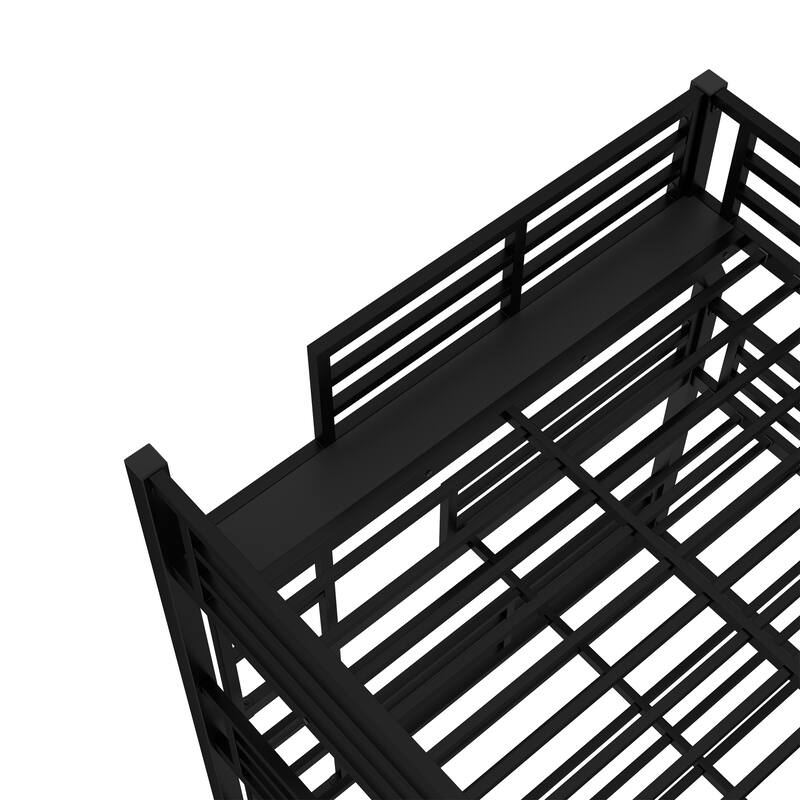 Space-Saving Metal Triple Bunk Bed with Safety Guardrails, Full/Full XL over Queen over Queen, Heavy-Duty Black Frame