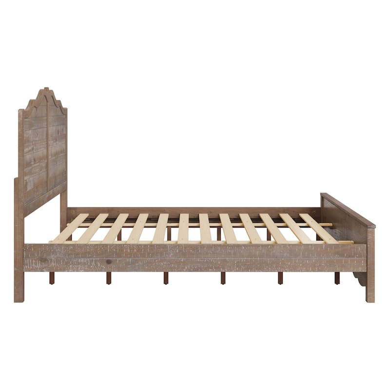 Traditional Solid Wood Bed Frame with Queen/King Size Platform Bed with Headboard for Bedroom