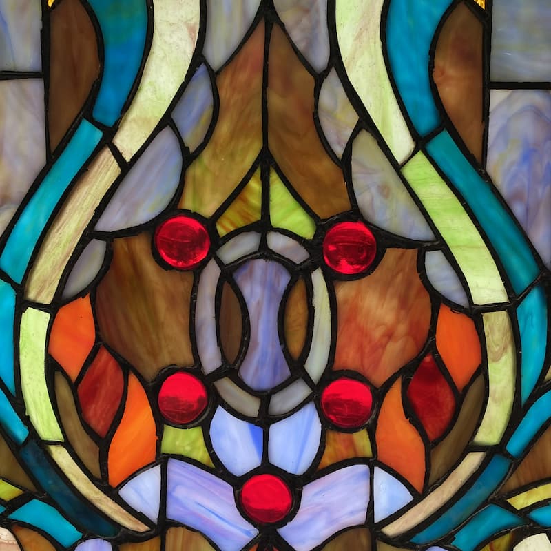 River of Goods Multicolor Stained Glass 24.75-inch High Fleur de Lis Window Panel - 18.875"L x 0.25"W x 24.75"H
