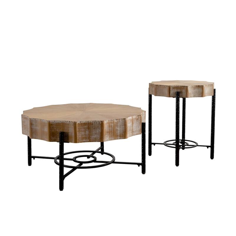 Vintage Splicing Coffee Table with Wood Top and Metal Legs (Set of 2)