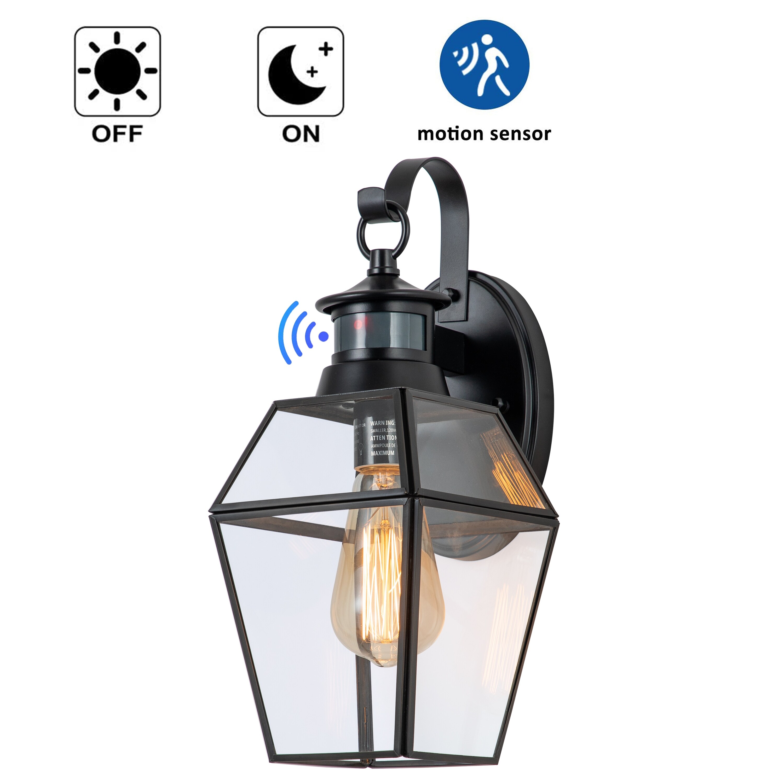C Cattleya 1 Light Black Finish Motion Sensing Dusk to Dawn Outdoor Wall Lantern