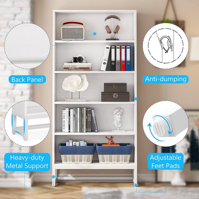 71-Inch Tall Bookcase, Heavy Duty Free-Standing Library Bookshelf with 5-Tier Shelves for Living Room