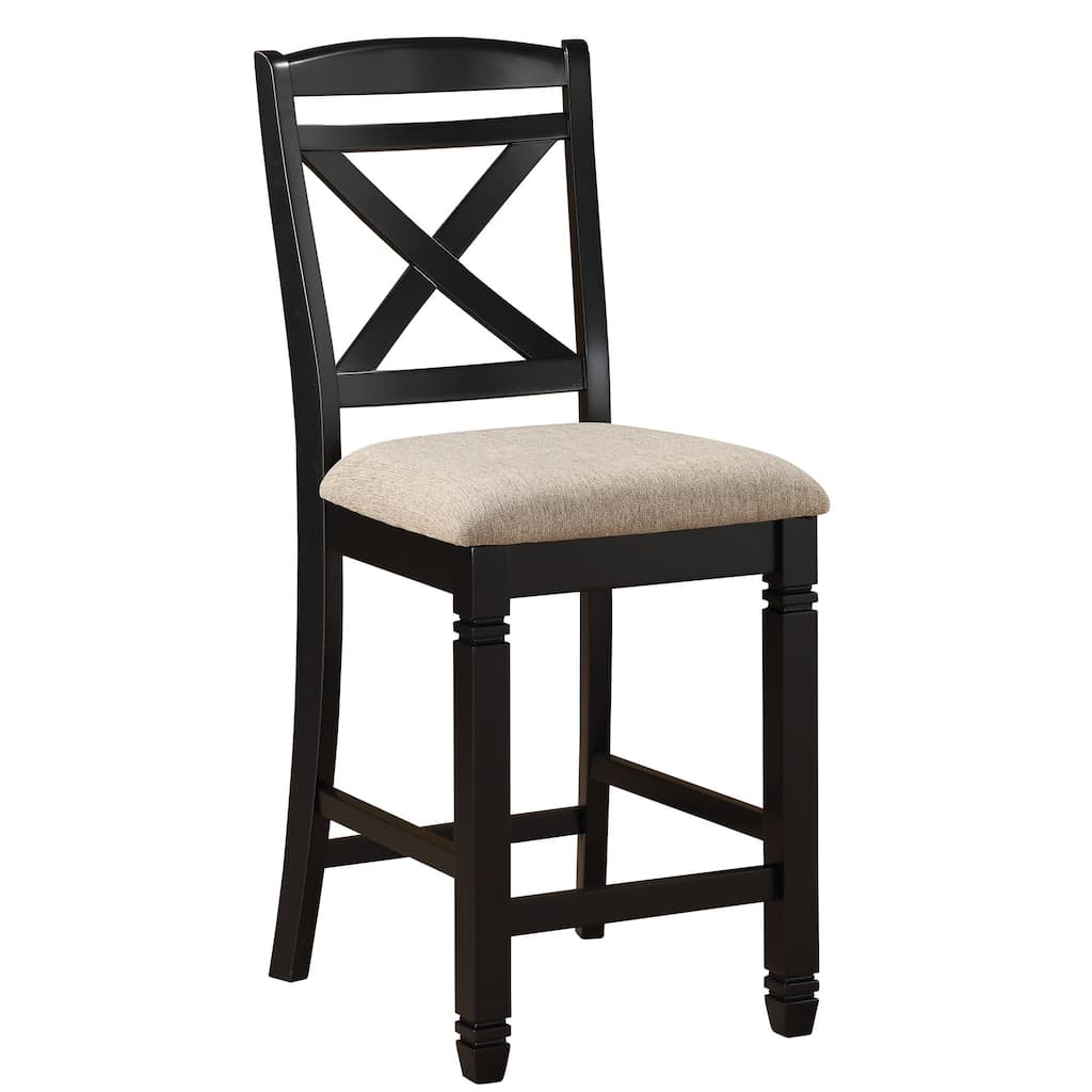 Fabric Upholstered Wooden Counter Height Chair with X Design Backrest,Brown