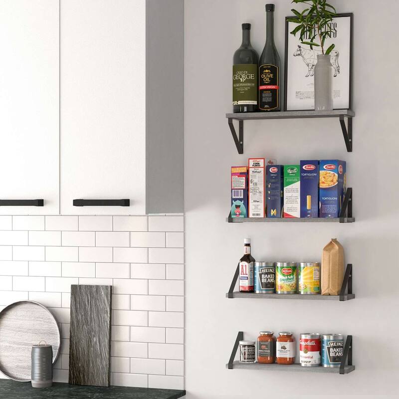 Wallniture Ponza 17"x4.5" Wood Shelves for Farmhouse Decor, Wall Bookshelves, Decorative Shelf, Custom Finish and Piece Options - 10 Pieces Gray