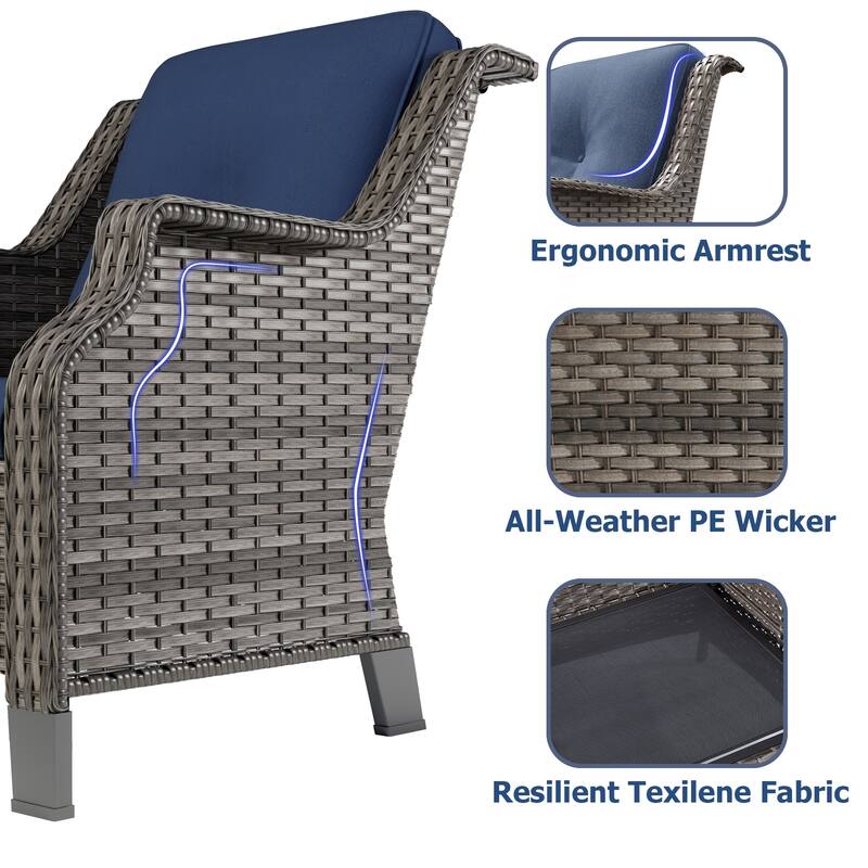 Cozywor 6-Piece Outdoor Patio Swivel Rocking Wicker Conversation Lounge Chairs with Side Table and Ottoman