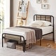 preview thumbnail 1 of 3, Grey Wood and Metal Twin Platform Bed Frame with Rounded Headboard and Footboard, 13 Slats Grey