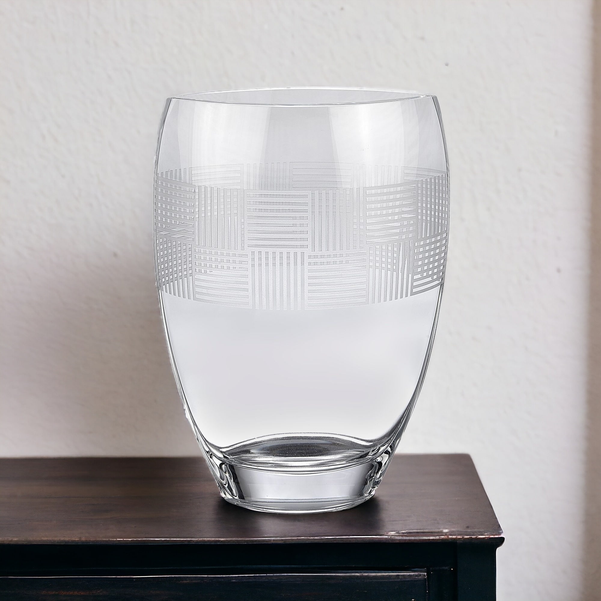 12" Clear With Geometric Pattern Oval Crystal Table Vase - 4.00