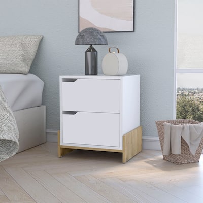 Ralston 2-Drawer Nightstand in White and Macadamia，Suitable for bedrooms,living rooms,apartments