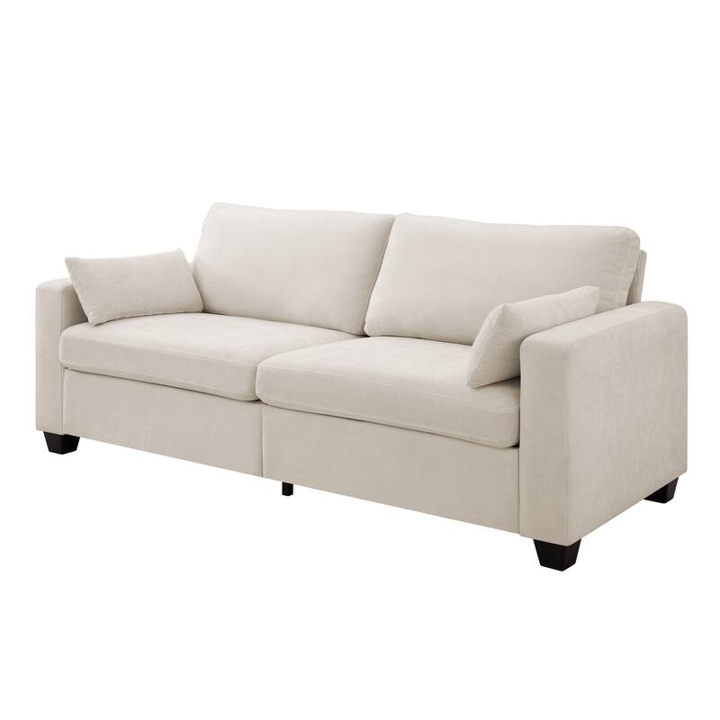 Modern Loveseat Sofa for Living Room, Removable Cover, Spring Cushions, Solid Wood Frame, Wide Armrest for Small Space - Beige