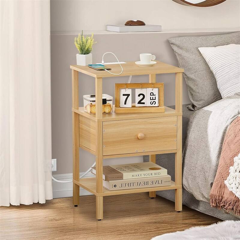 Nightstand Set of 2 with Charging Station and USB Ports
