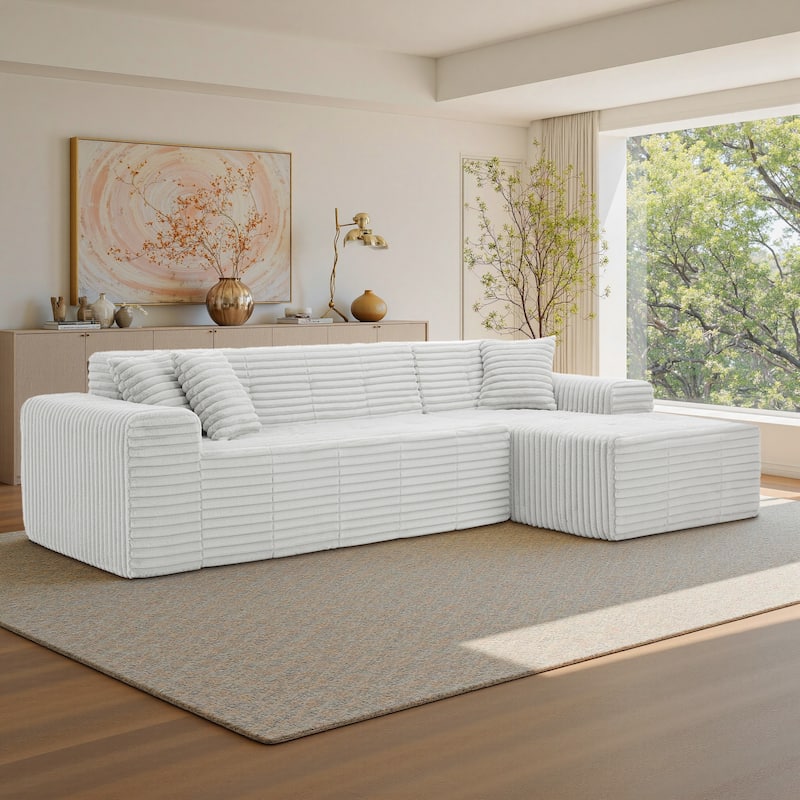122" W No Assembly Sofa L-Shaded Sectional Modular with Chaise - Light Grey - Right Facing