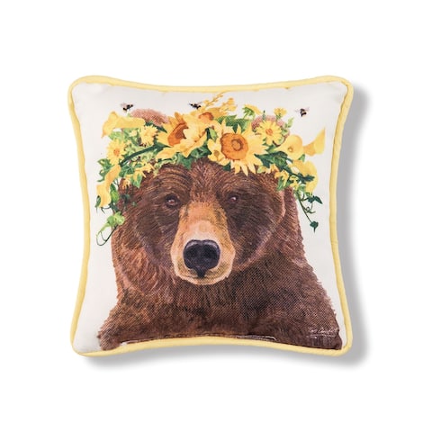 8" x 8" Bear With Flower Crown Spring Petite Printed Throw Pillow
