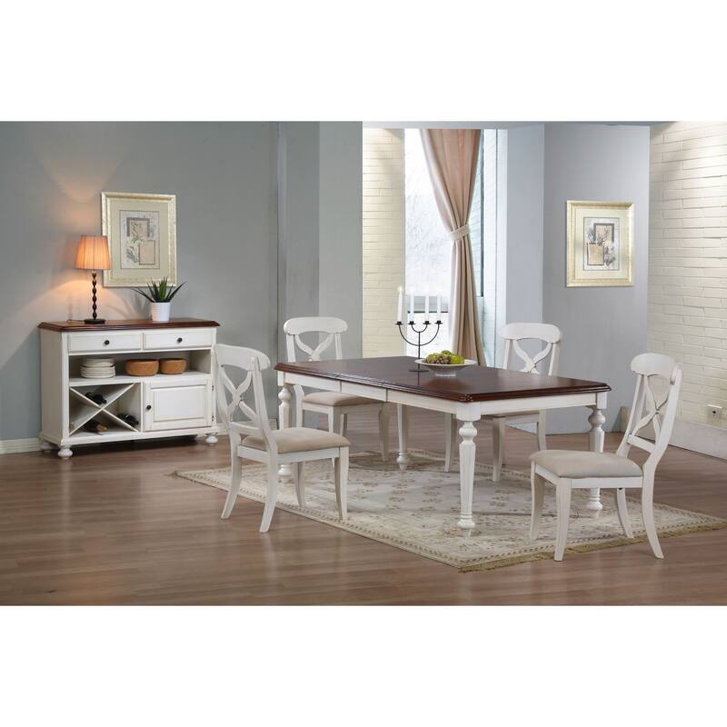 30" Antique White Brown Elegant Butterfly Leaf Dining Table