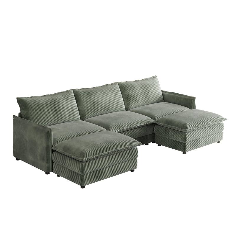 109" Corduroy 3-Seater Cloud Sectional Sofa with 2 Ottomans