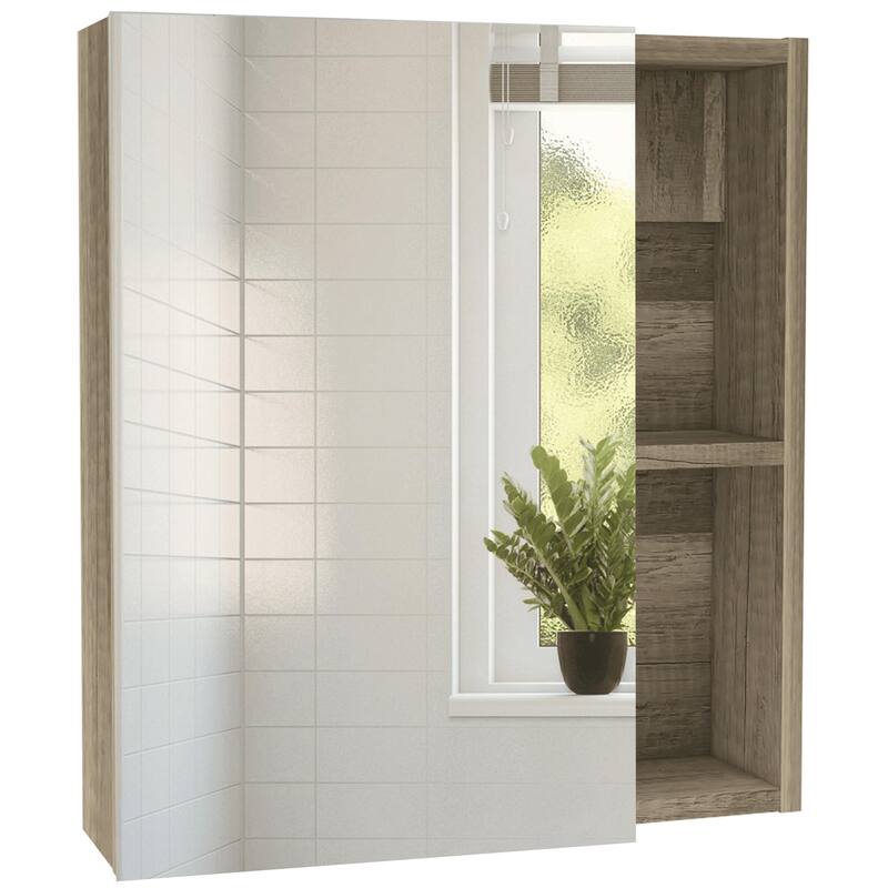 Clifton Medicine Cabinet with Mirror, 5 Internal Shelves, Pine Finish, Semi-Open Shelves, Ideal for Small Bathrooms