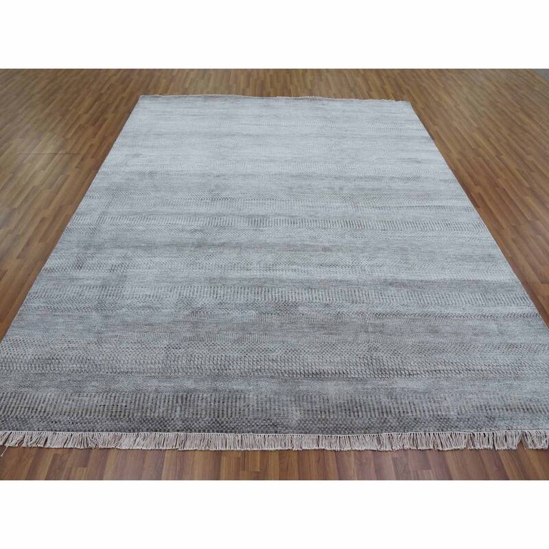 Hand Knotted Grey Modern and Contemporary with Wool & Silk Oriental Rug