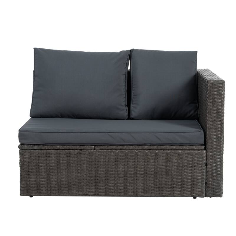 GDFStudio - Modern 7-Piece Outdoor PE Wicker Patio Set with Lounger Sofa, Seats 6