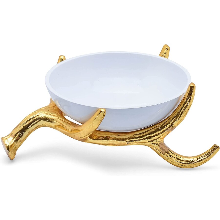 Cheer Collection White Decorative Bowl On Gold Antler Stand Overstock 33852702