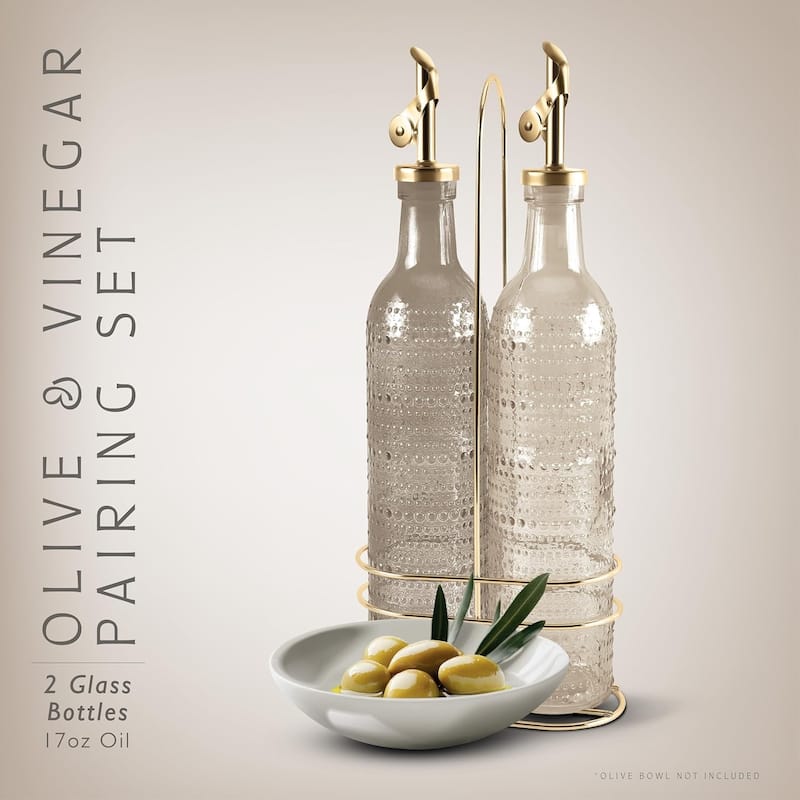 COOK WITH COLOR Glass Olive Oil Bottle Dispenser - 2 Pack- 17oz Oil and Vinegar Carafe Decanter