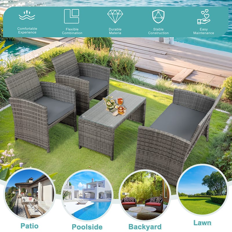 Futzca 4 Pieces Outdoor Patio Furniture Sets Conversation Sets Rattan Chair