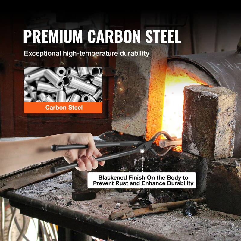 Blacksmith Tongs, Carbon Steel Forge Tongs with A3 Steel Rivets, for Knife Blades, Long Pieces, Circular Forgings, for Beginner